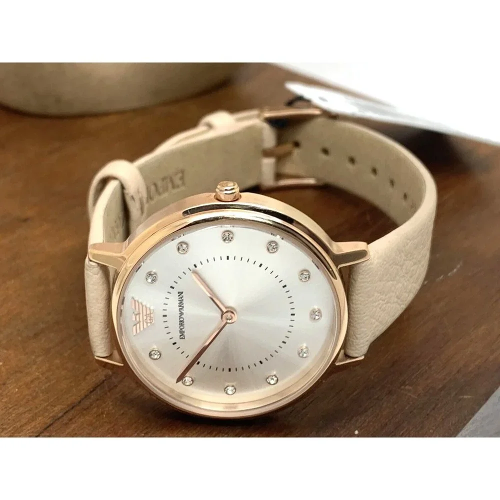 Emporio Armani Women's Watch AR2510 Quartz Rose Gold Nude Leather Strap … - Picture 8 of 14